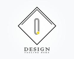 Logo design template with letter I of the alphabet in a box with yellow rounded marks vector