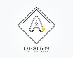 Logo design template with letter A of the alphabet in a box with yellow rounded marks vector