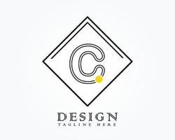 Logo design template with letter C of the alphabet in a box with yellow rounded marks vector