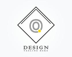 Logo design template with letter O of the alphabet in a box with yellow rounded marks vector