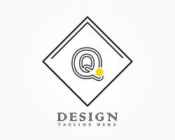 Logo design template with letter Q of the alphabet in a box with yellow rounded marks vector