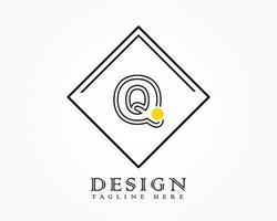 Logo design template with letter Q of the alphabet in a box with yellow rounded marks vector