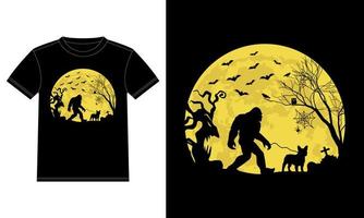 Bigfoot caminando bulldog francés divertido halloween camiseta vector