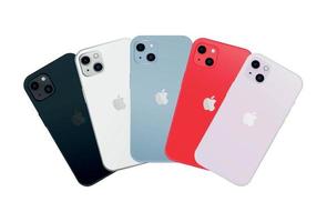 Novelty Apple iPhone 14, modern smartphone gadget, set of 5 pcs new original colors - Vector