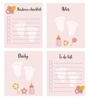 Checklist, to-do list, place to take notes for mom. Checklist for the mother of a newborn girl. Nice to have items for newborn. Baby Checklist. Note templates for pregnant woman or mom. vector