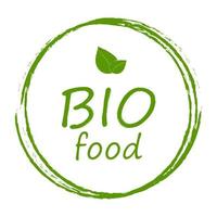 eco, bio, plantilla de pegatinas de comida vegana, logotipo con hojas para productos orgánicos y ecológicos. etiqueta ecológica para etiquetar paquetes, alimentos, cosméticos. estilo dibujado a mano para productos bio, ecológicos y libres de transgénicos. vector