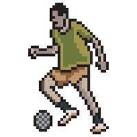 Soccer player kicking ball with pixel art. Vector illustration