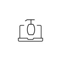 simple ilustración en blanco y negro dibujada con una línea delgada. perfecto para publicidad, tiendas de internet, tiendas. trazo editable. icono de línea vectorial de jabón líquido en el monitor portátil vector