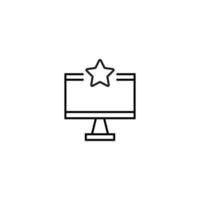 Monochrome sign drawn with black thin line. Perfect for internet resources, stores, books, shops, advertising. Vector icon of star inside of computer