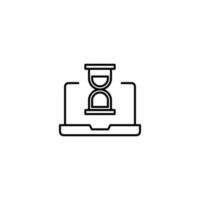 Simple black and white illustration drawn with thin line. Perfect for advertisement, internet shops, stores. Editable stroke. Vector line icon of hourglass on laptop monitor