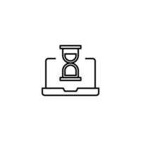 Simple black and white illustration drawn with thin line. Perfect for advertisement, internet shops, stores. Editable stroke. Vector line icon of hourglass on laptop monitor