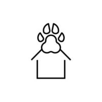 Building as establishment or facility. Outline monochrome sign in flat style. Suitable for stores, advertisements, articles, books etc. Line icon of dog's paw over house vector