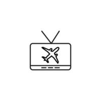 Television, tv set, tv show concept. Vector sign drawn in flat style. Suitable for sites, articles, books, apps. Editable stroke. Line icon of flying airplane on tv screen