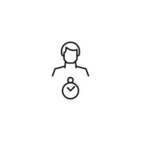 Monochrome sign drawn with black thin line. Modern vector symbol perfect for sites, apps, books, banners etc. Line icon of timer next to faceless man