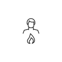 Monochrome sign drawn with black thin line. Modern vector symbol perfect for sites, apps, books, banners etc. Line icon of fire or flame next to faceless man