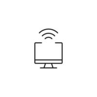 Item on pc monitor. Outline sign suitable for web sites, apps, stores etc. Editable stroke. Vector monochrome line icon of internet waves on computer monitor