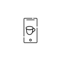 Display of phone. Vector line symbol drawn in modern flat style. Perfect for web site, stores, internet pages. Editable stroke. Line icon of tea cup on display of phone