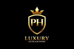 initial PH elegant luxury monogram logo or badge template with scrolls and royal crown - perfect for luxurious branding projects vector