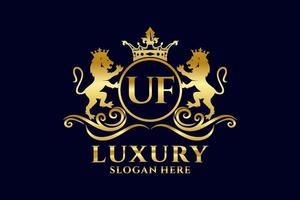 Initial UF Letter Lion Royal Luxury Logo template in vector art for luxurious branding projects and other vector illustration.