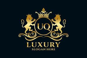 Initial UQ Letter Lion Royal Luxury Logo template in vector art for luxurious branding projects and other vector illustration.