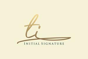 Initial TI Letter Signature Logo Template elegant design logo. Hand drawn Calligraphy lettering Vector illustration.