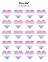 Pride flat design, Bigender flags in the shape of a hearts. Hearts shaped sticker icon sign and LEBT symbols. vector