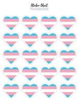 Pride flat design, Transgender flags in the shape of a hearts. Hearts shaped sticker icon sign and LEBT symbols. vector