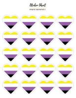 Pride flat design, Non Binary flags in the shape of a hearts. Hearts shaped sticker icon sign and LEBT symbols. vector