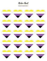 Pride flat design, Non Binary flags in the shape of a hearts. Hearts shaped sticker icon sign and LEBT symbols. vector