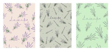 Set of seamless patterns with lavender sprigs vector