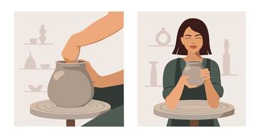 Set of illustrations for a pottery workshop. vector