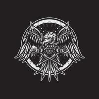 Eagle with cooking badge drawing illustration. vector