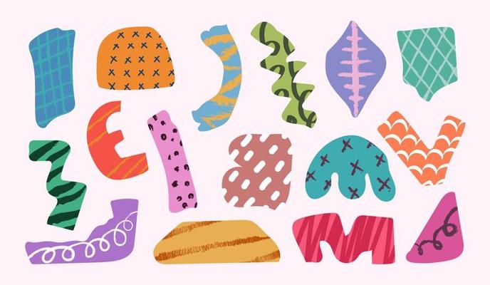 Set of abstract organic shape for trendy decoration and wall art decor. contemporary fabric decor element. hand drawn boho doodle art. scandinavian style blob
