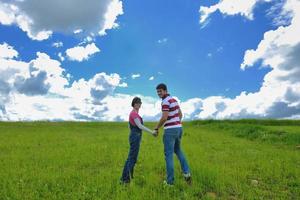 romantic young couple in love together outdoor photo