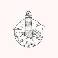 Lighthouse tattoo sketch in a circle vector