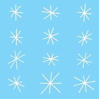 Set of simple snowflakes. Hand draw snowflake isolated on blue background. Christmas and winter elements, vector illustration