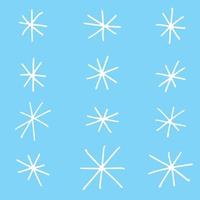 Set of simple snowflakes. Hand draw snowflake isolated on blue background. Christmas and winter elements, vector illustration