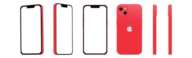 Set of 6 pcs different angles, Red smartphone Apple iPhone 14 model, novelty of the IT industry, mockup for web design on a white background - Vector