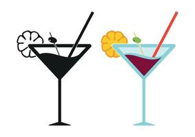 Black and white and color summer cocktail icon isolated on white background vector