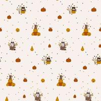 Halloween pattern with pumpkins and animals vector