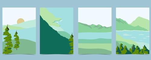 Travel greeting card with mountain,field and sky vector