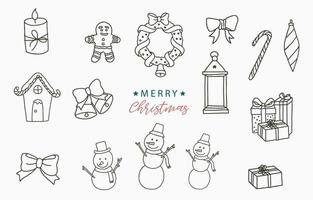 Christmas line collection with wreath, snowman,gift,snowman vector