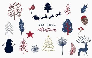 Christmas object collection with christmas tree,showman,reindeer vector