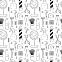 Doodle hair salon seamless pattern isolated on white background. Hand drawn vector barbershop elements seamless pattern