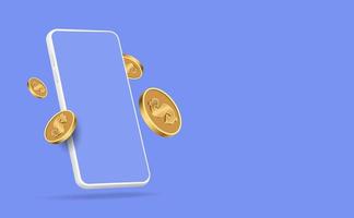 Smartphone 3d with golden coins design. Vector illustration. Eps10