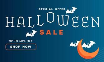 Halloween Horizontal Sale, Discount Banner. Email marketing web banner. Black background banner with Spider, spider web, Halloween typography and calligraphy. Dark black banner illustration. vector