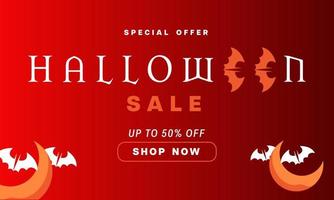 Halloween Horizontal Sale, Discount Banner. Email marketing web banner. Black background banner with Spider, spider web, Halloween typography and calligraphy. Dark black banner illustration. vector