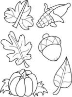 esboza hojas de otoño, página para colorear elemento vector