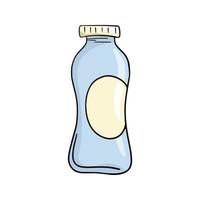 pequeña botella azul de plástico para leche, yogur, espacio de copia, ilustración vectorial en estilo de dibujos animados sobre fondo blanco vector