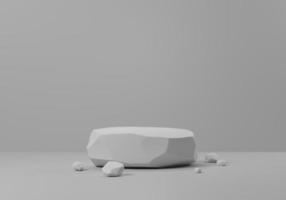 Abstract white rock podium, Product display podium in white background, 3d rendering studio with free form, Cosmetic product minimal scene with platform, Stand to show products background photo